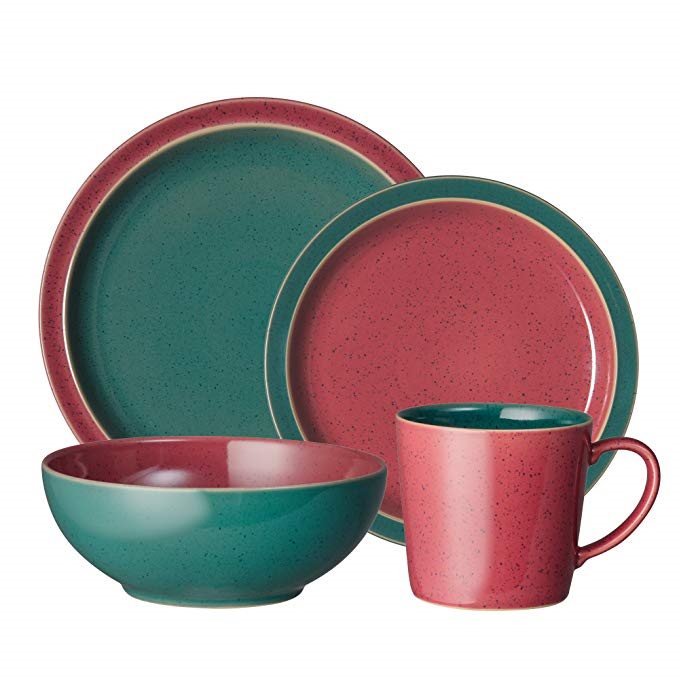 Holiday Serveware that Shines as Brightly as Christmas Morning, Harlequin Red/Green Dinnerware Set