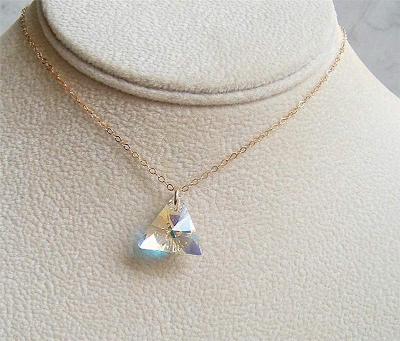 Best Christmas Gifts for Him and Her, Aurora Borealis Triangle Crystal Gold Filled Necklace 