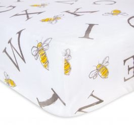 How to Create a Gender Neutral Nursery, A-BEE-C Watercolor Alphabet Crib Sheet