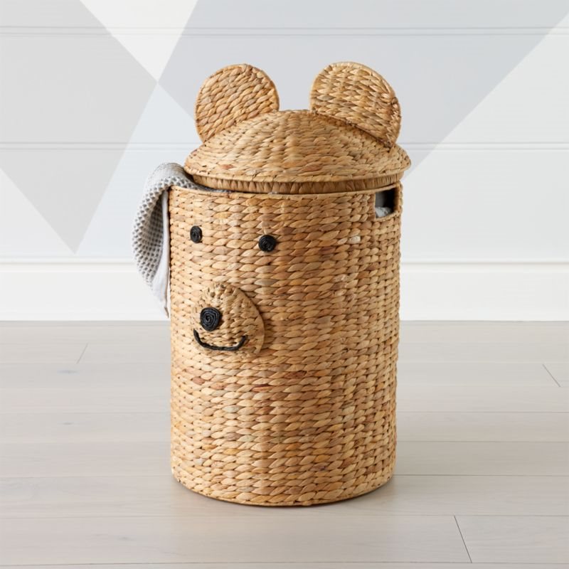 How to Organize All That Baby Stuff at Home, Woven Bear Hamper