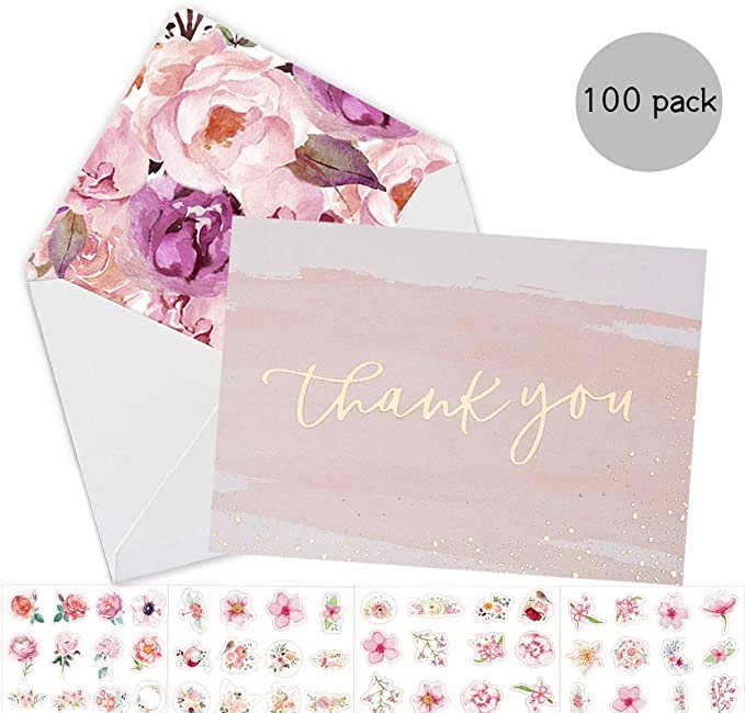 Tips for Organizing a Virtual Wedding Shower, Gold Foil Watercolor Cards with Envelopes and Stickers