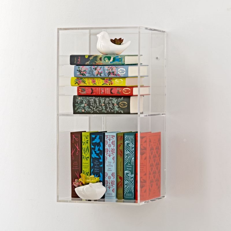 Small-Space Nursery Solutions with Style to Spare, Now You See It 2-Bin Acrylic Shelf Bookcase
