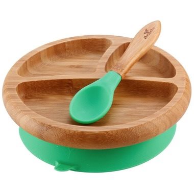 Avanchy Baby Bamboo Plate & Spoon in Green, Avanchy