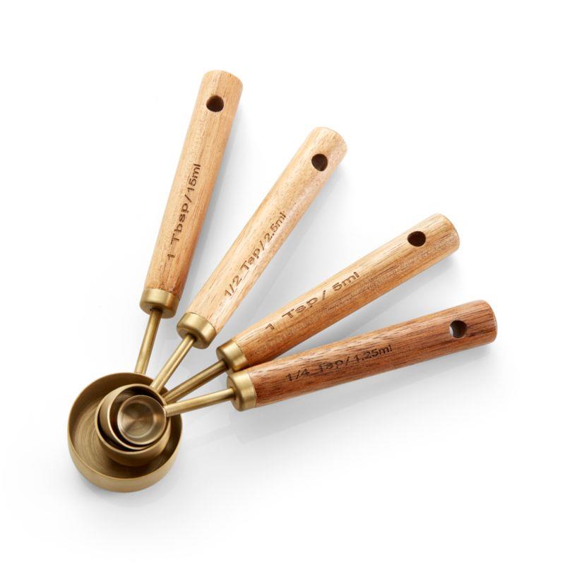 Acacia Wood and Gold Measuring Spoons | Crate & Barrel