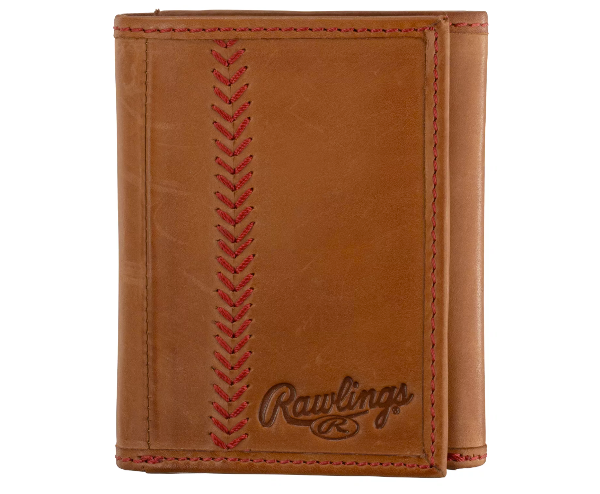 Rawlings Baseball Stitch Trifold Leather Wallet, Rawlings