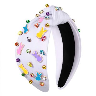 CEALXHENY Easter Headbands for Women Beaded Carrot Rabbit Bunny Headbands Colorful Happy Easter Headband White Pink Rhinestone Jeweled Knotted Headban