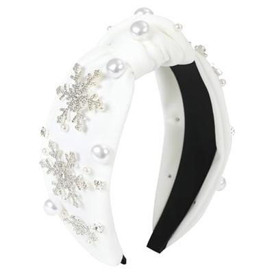 Gmmidea Christmas Snowflake Headbands for Women Crystal Pearl Tree Snowflake Knotted Headband Embellished Wide Twist Xmas Hairband Holiday Christmas H