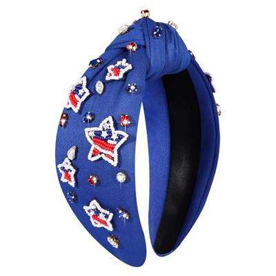 CEALXHENY 4th of July Headbands for Women, 4th of July Accessories, American Flag Patriotic Headbands, Rhinestone Pearl Knotted Headband Beads Embelli