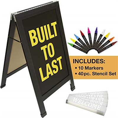 Amazon.com : Sandwich Board Sidewalk Chalkboard Sign: Reinforced, Heavy-Duty / 10 Chalk Markers / 40 Piece Stencil Set/Chalk / Eraser/Double Sided/Lar