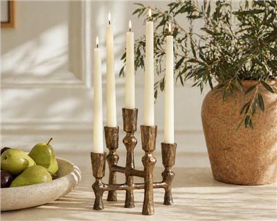 Anya Gold Candelabra – Rustic Antique 5-Arm Candlestick Holder – What a Host