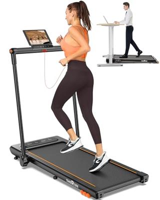 THERUN 2.5HP Treadmill, 2 in 1 Under Desk Walking Pad Treadmill, Electric Compact Space Folding Treadmill for Home Office with LED Touch Screen | 0.6-