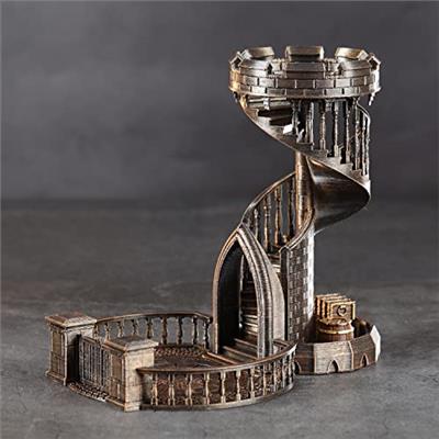 AUSPDICE Dice Rolling Tower and Tray Retro Castle Mold Color for Tabletop Games, D&D and RPG Games (Bronze Color)