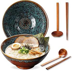 Amazon.com: ArtifexCeram 8 Inch Ceramic Ramen Bowl Set of 2, 40oz Japanese Bowls with Spoons & Chopsticks,Durable,Microwave & Dishwasher Safe,Perfect