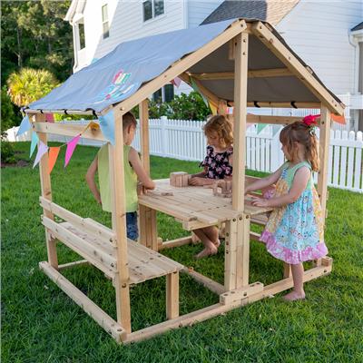 Funphix Kids Klubhouse Wooden Playhouse Outdoor Indoor, DIY Backyard Playhouse with Table and Benches | Wayfair