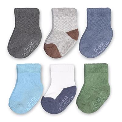 Fruit of the Loom Baby 6-Pack All Weather Crew-Length Socks, Mesh & Thermal Stretch - Unisex, Girls, Boys (0-6 Months, Modern Blue)