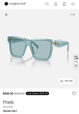 Prada PR 24ZS M (56 - 16) with Blue lenses and Blue frame | Sunglass Hut®