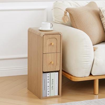 MAHYIZYI Narrow Nightstand with 2 Drawers, Small Bedside Tables, Mid-Century Modern Slim Night Stand with Storage, Wooden End Table for Small Spaces,