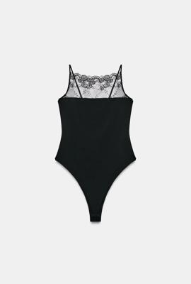 LACE POLYAMIDE BODYSUIT - Black | ZARA Canada
