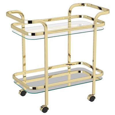 Contemporary Metal & Glass 2-Tier Bar Cart in Gold