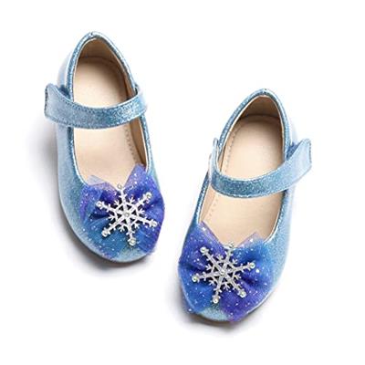THEE BRON Elsa Shoes Girls Mary Jane Ballet Flats Princess Dress up Costume Shoe(A2154 Little Kid,Blue/11M)