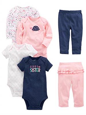 Simple Joys by Carters Baby Girls 6-Piece Bodysuits (Short and Long Sleeve) and Pants Set, Multicolour/Dots/Floral/Hearts/Turtle, 0 Months