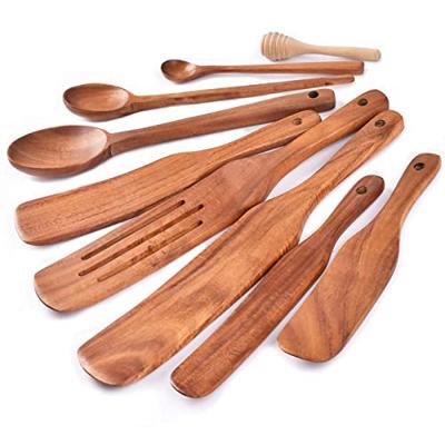 Spurtle Set,Wooden Spurtle Set of 9,Wooden Spoons for Cooking, Natural Teak Wooden Utensils for Cooking, Stirring, Mixing, Serving,Spurtles Kitchen To
