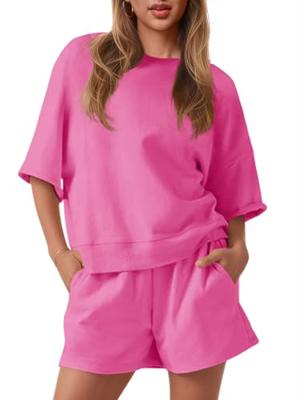 Fisoew Womens 2 Piece Outfits Cropped Sweatshirt and High Waist Running Shorts Tracksuit Sets