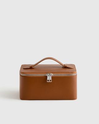 Italian Leather Travel Cosmetic Case in Cognac