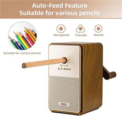 Amazon.com : Deli Manual Pencil Sharpener - Auto-in Hand Crank with Adjustable Point for Colored Pencils, Kids, Students, Classroom, Home and Office,