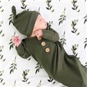 Solid Olive Newborn Baby Knot Gown & Hat | Caden Lane