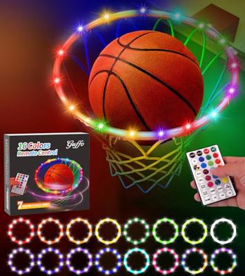 LED Basketball Hoop Light, Waterproof Super Bright Basketball Rim Lights,Remote Control 16 Colors and 7 Lighting Flicker Change, for Night Outdoor Bas