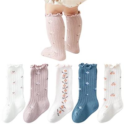 Adeimoo Baby Girls Knee-High Socks Toddler Keep Warm Cotton Sock Uniform Stockings for Infant Kids 0-12 Months