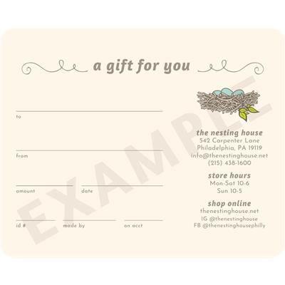 The Nesting House Gift Certificate