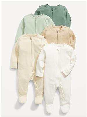 Unisex 2-Way-Zip Sleep & Play Footed One-Piece 5-Pack for Baby | Old Navy
