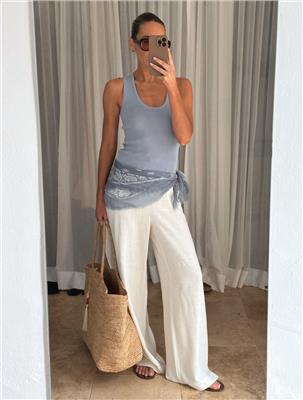 Nessa Drawstring Linen Blend Trousers - White – Pretty Lavish