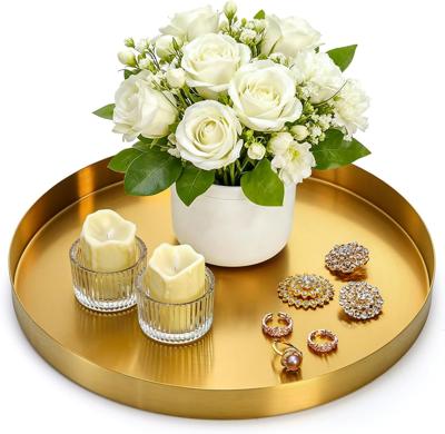 Amazon.com: Jucoan 12 Inch Round Gold Tray, Decorative Dresser Vanity Tray Makeup Organizer for Jewelry Perfume Candle, Stainless Steel Metal Serving