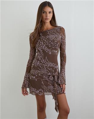 Brown Moonlit Blossom Mini Dress | Salira – motelrocks-com-us