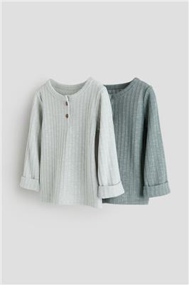 2-pack Ribbed Henley Shirts - Dusty green/light dusty green - Kids | H&M US