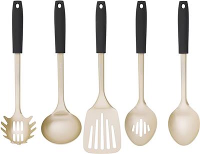 Salter COMBO-8188 Olympus 5-Piece Kitchen Utensil Set – Stainless Steel Spatula, Ladle, Serving Spoon, Slotted Spoon & Spaghetti Spoon, Non-Stick Cook