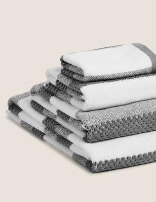 Pure Cotton Striped Textured Towel | M&S Collection | M&S | Bath Sheet