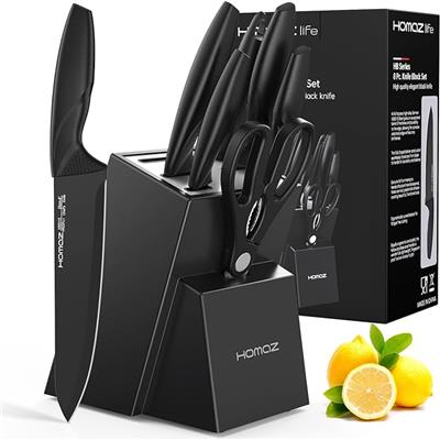 Knife Set with Block, Kitchen Knife Sets 8 Piece with Sharpener, Kitchen Knives for Chopping, Slicing, Dicing Cutting by Homaz life : Amazon.co.uk: Ho