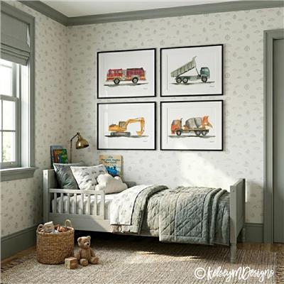Set of 4 Construction Vehicle Wall Art, Kids Gallery Wall Set, Transportation Truck Art Print, Dump Truck, Fire Truck, Toddler Room Decor - Etsy