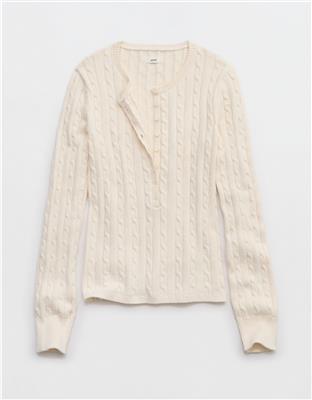 Aerie Cotton Cable Henley Sweater | Aerie