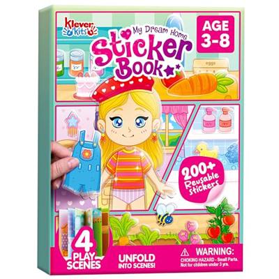 JOVA Klever Kits Reusable Sticker Book for Kids, My Dream Home 4 Play Scenes with 200+ Washable Stickers Plane Activity for Kids Aged 3 4 5 6 7 8 Girl