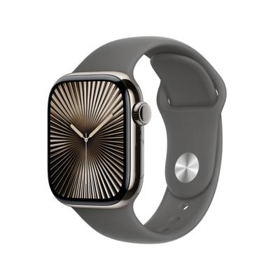 iStore South Africa | South Africas Widest Apple Range Online Apple Watch Series 10 GPS + Cellular 42mm Natural Titanium Case with Stone Grey Sport B
