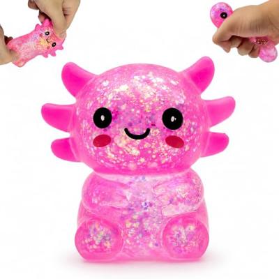 Axolotl Squishy Toy, Cute Glitter Stress Relief Squeeze Toy for Kids & Adults, Soft Sensory Fidget Toy for Stress Relief, Party Favors, Seated Axolotl
