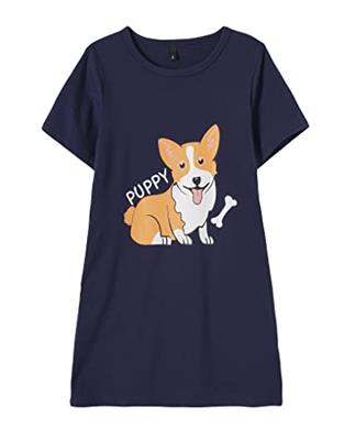 Hupohoi Big Girls Cartoon Cute Corgi Patterns Sleepshirt Nightdress Summer Short Sleeve Funny Puppy Dog Loungewear Nightgown, Corgi, 12(US 8-11 Years