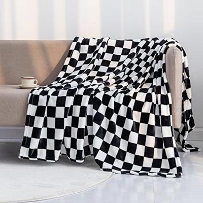 LOMAO Throw Blankets Flannel Blanket with Checkerboard Grid Pattern Soft Throw Blanket for Couch, Bed, Sofa Luxurious Warm and Cozy for All Seasons (B