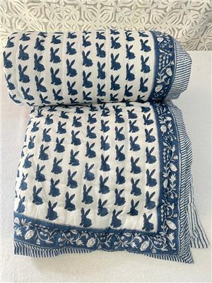 Razai Quilt, Blue Rabbit Print Quilted Razai, Hand Stitch Razai, Winter Warm Blanket Razai, Throw Docter Cotton Quilted - Etsy