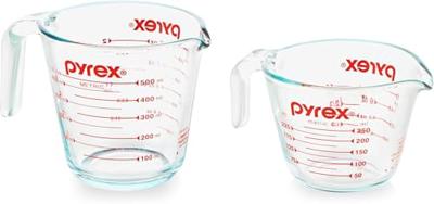 Pyrex Essentials (2-Pack) Glass Measuring Cups Set, (1 & 2 Cup) Measuring Cups For Prepping, Baking and Cooking, Preheated Oven, Dishwasher, Freezer,